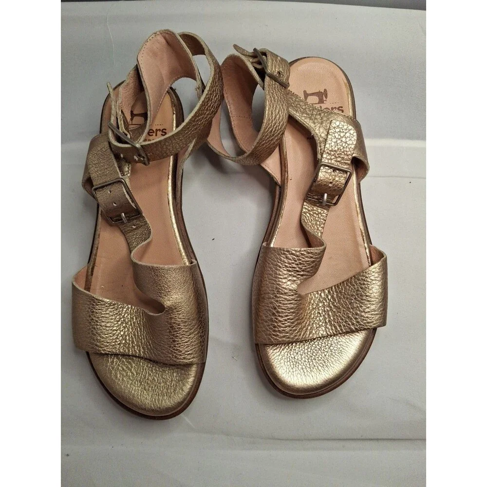 WONDERS Leather Wrap Around Ankle Women's Gold Sandals Size 37 (6.5)